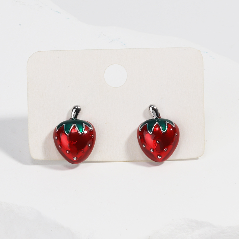 8g Weight Copper Ear Needle Material Ear Studs Classification 1 Pair Quantity Holiday, Daily Occasion Copper Material Cherry, Apple, Strawberry Pattern All Seasons Season Women's Gender Enamel Design Cute Style 1 Pair Cute Cherry Apple Strawberry Enamel Copper Ear Studs 5