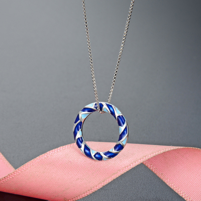 925 plata esterlina multicolor goteo de aceite colgante de anillo de alto nivel simple collar universal accesorios de cadena de clavícula de mujer transfronteriza