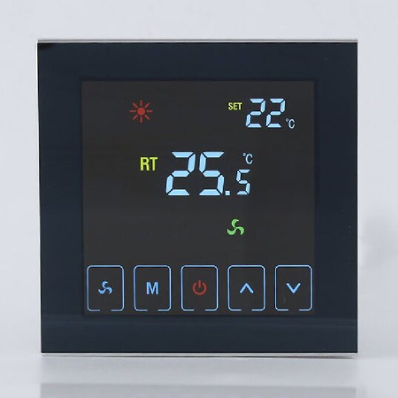 工厂供应中央空调温控器触摸彩屏数显面板风机盘管智能恒温开关