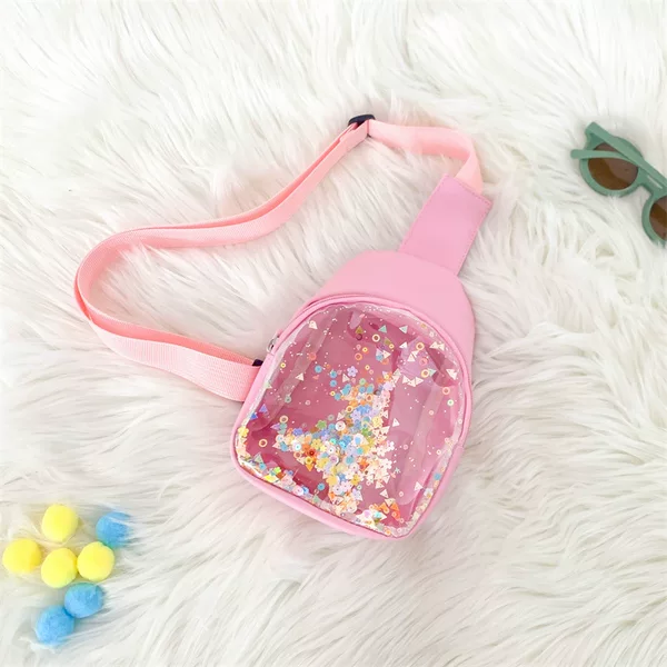 2025 New Solid Color Pu Leather Children's Chest Bag Quicksand Lightweight Shoulder Bag Kids Trendy Cool Crossbody Bag Small Bag