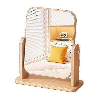 木质元素镜子简约台式化妆镜可旋转家用学生宿舍随身桌面梳妆镜子