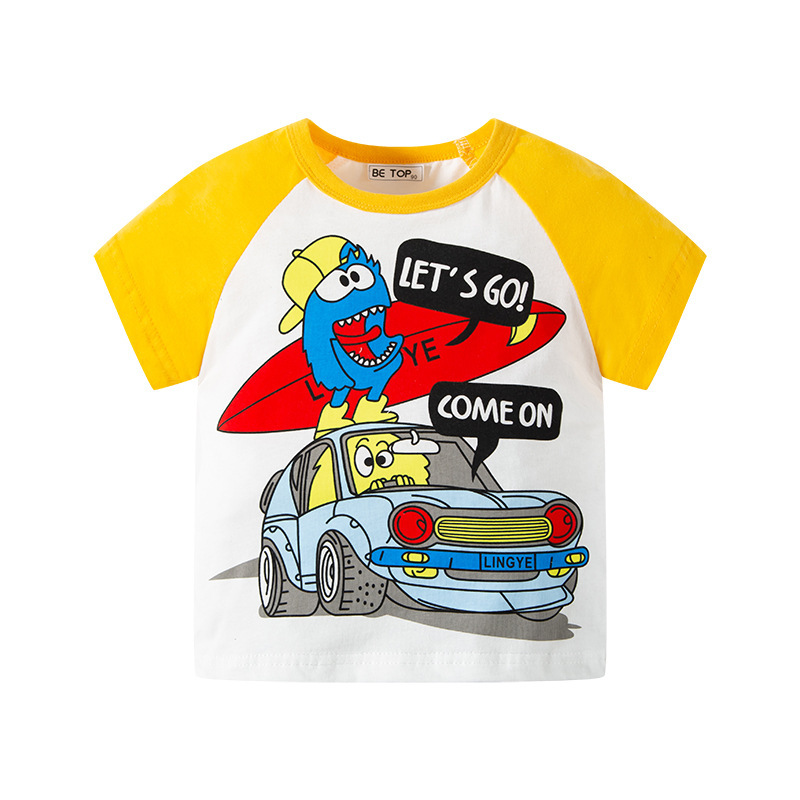 Personalizada ropa infantil de verano impresión de dibujos animados para niños camiseta de manga corta camiseta de color contraste chaqueta de niño al por mayor una muestra