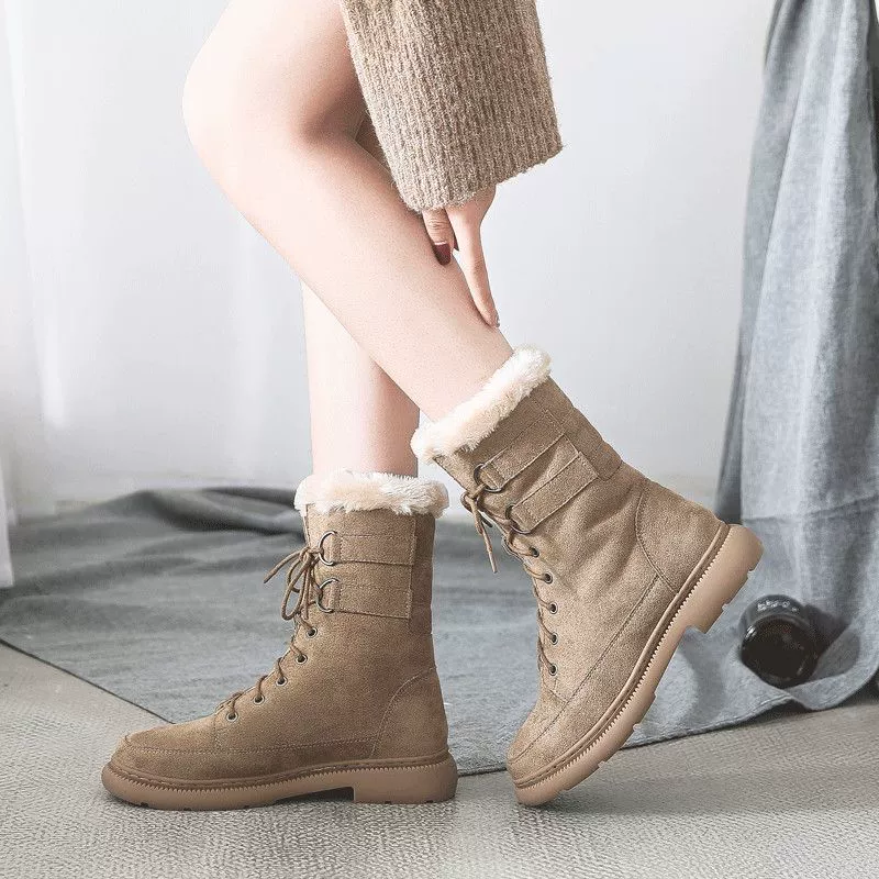Зимние сапоги, женская обувь, 2023 новые теплые хлопчатобумажные туфли с короткими трубками для студентов, утолщенные универсальные короткие сапоги на флисовой подкладке для осени и зимы