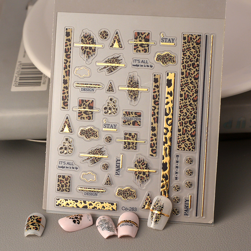 TikTok Internet Celebrous Popular Relief Bronzing Leopard Nail Art Sticker Design Sense Advanced Exquisite Wear Armor Decoration Sticker