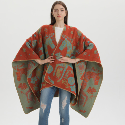Cross-border foreign trade shawl for women, four seasons wear, faux cashmere split cloak, plus knitted outerwear, Amazon wholesale
