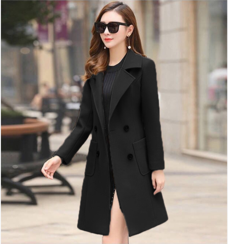 Women's Slim Mid-length Woolen Jacket With Waist