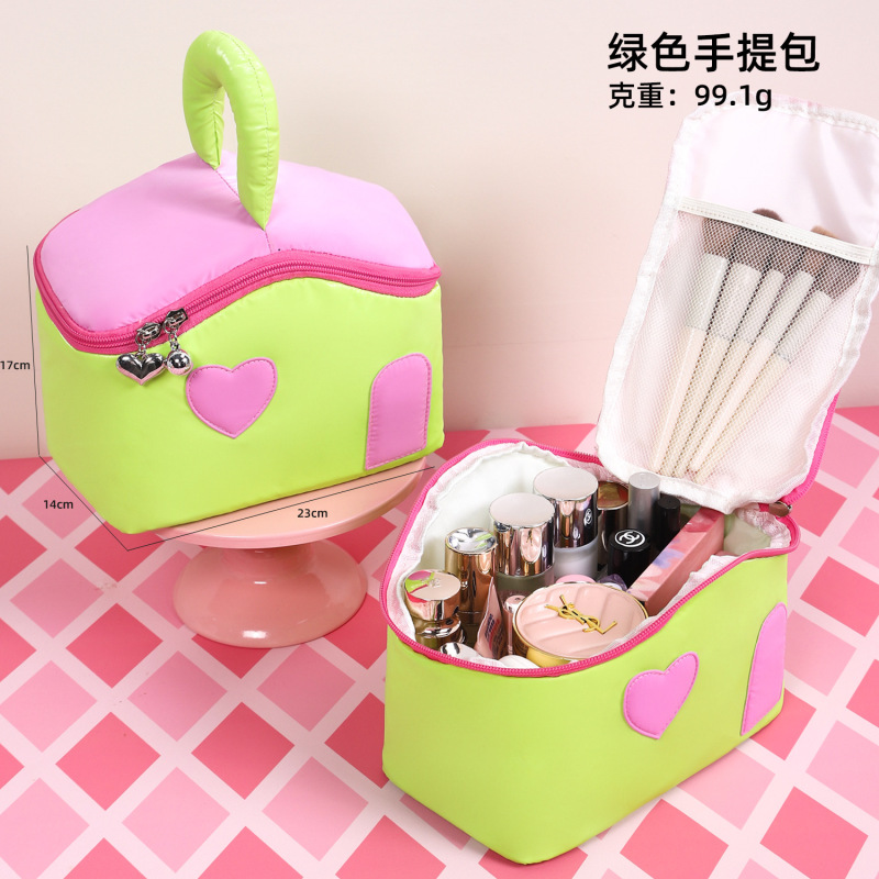 カラーブロックデザインの小さなハウス型化粧ポーチ、キュートで大容量、女性用化粧品収納バッグ、外出用洗面用具バッグ、ギフトバッグ|undefined