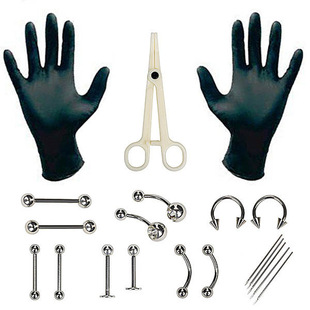 Cross-border titanium steel body piercing jewelry set stainless steel vacuum plated nose ring nose nail lip nail ear bone nail set