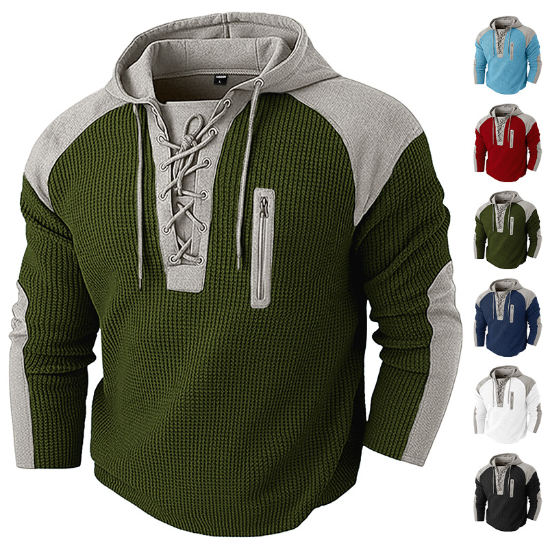 Nuevo cross-border Europa, América y Asia nuevo hombre correa chaqueta encapuchada chaqueta de color waffle chaqueta deportiva casual
