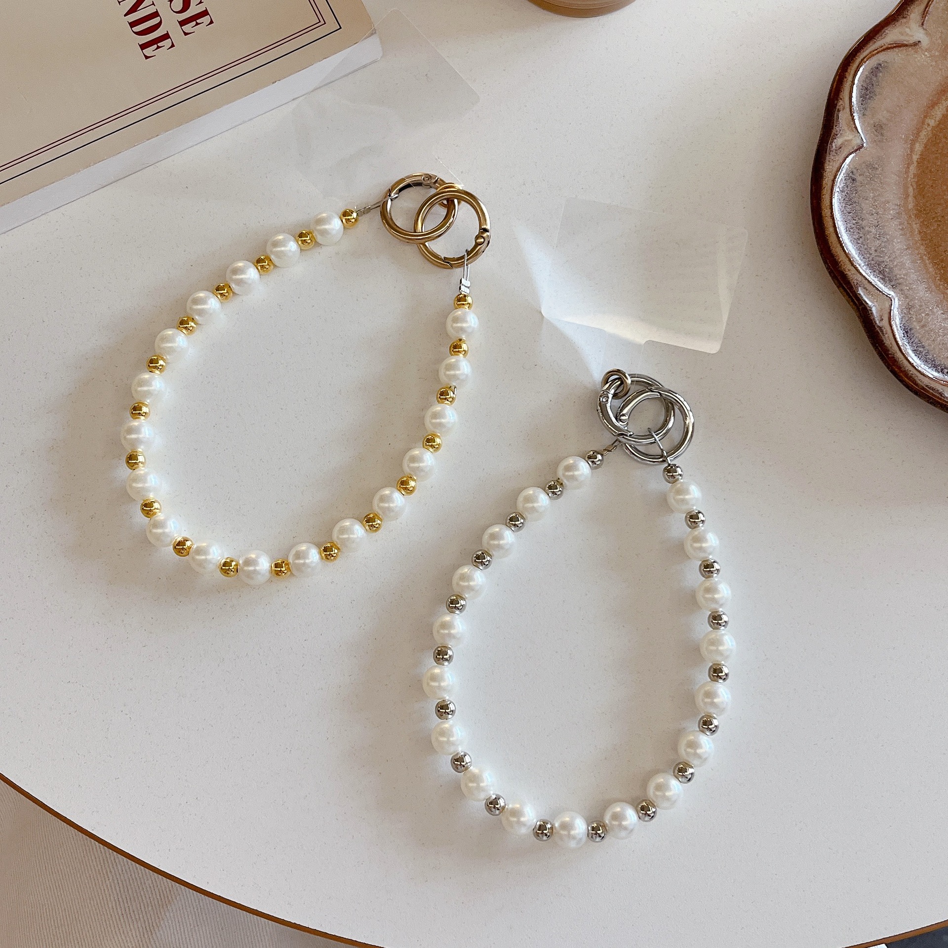 Mobile Phone Chain Classification 1 Piece Quantity Portable Long Pearl Bead Phone Strap Jewelry Accessory Stainless Steel Metal Buckle Handbag Crossbody Bag Phone Chain