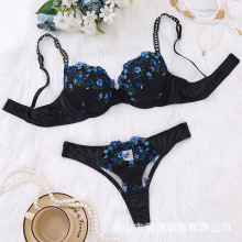 欧洲站性感内衣少女半罩杯钢圈薄垫上托聚拢文胸套装乳罩23228