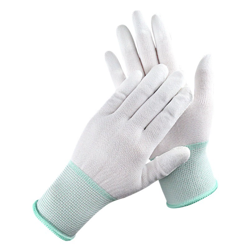 ПУ палец покрытием нейлон труда перчатки погруженных электронных пыли-бесплатно склеивания работы тонкий белый