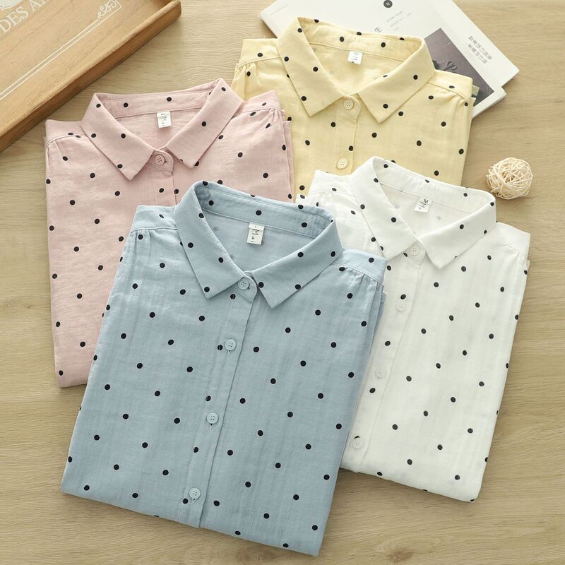 Double-Layer Cotton Gauze Long-Sleeved Shirt for Women, Autumn Export Japanese Single Soft Skin-Friendly Cotton Shirt Baby Cotton Shirt Double-Layer Cotton Gauze Long-Sleeved Shirt for Women, Autumn Export Japanese Single Soft Skin-Friendly Cotton Shirt Baby Cotton Shirt