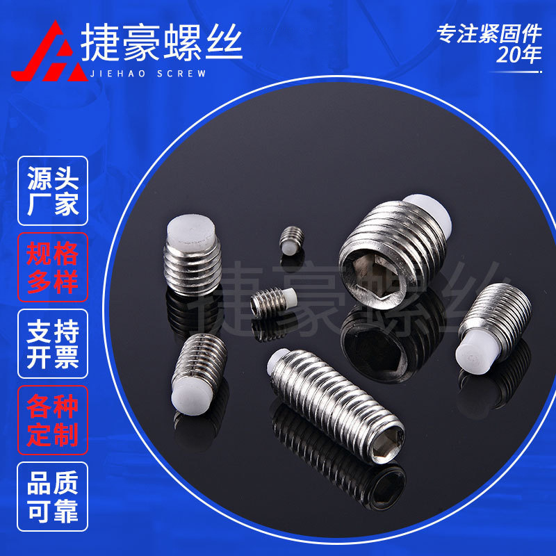 Guangdong Manufacturer 304 Stainless Steel Hex Socket Set Screw with Long Rubber Head, Headless Pom Hard Rubber Screw