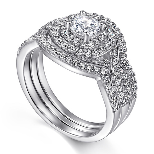 Wish Cross-border Accessory S925 Pure Silver Combination Set Wedding Ring Three-Piece Stackable Diamond Ring Set for Women