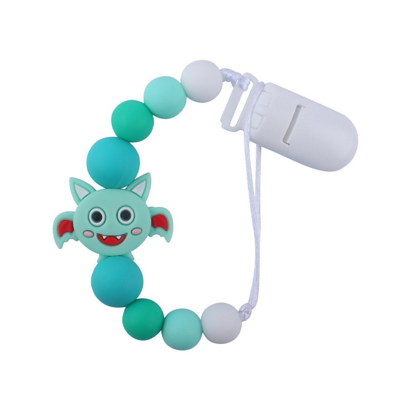 Nuevo bebé suministros de dibujos animados animal murciélago chupete cadena calmante bebé cuentas de silicona mordedura molar cadena anti-gota
