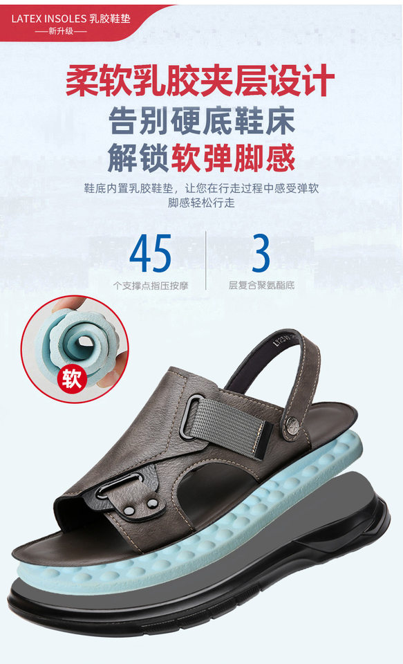 Dép sandal nam cỡ lớn thoáng khí đi biển, dép lê quai ngang hở ngón đi ngoài trời — CS2319 màu xám, CS2319 màu đen chi tiết 7