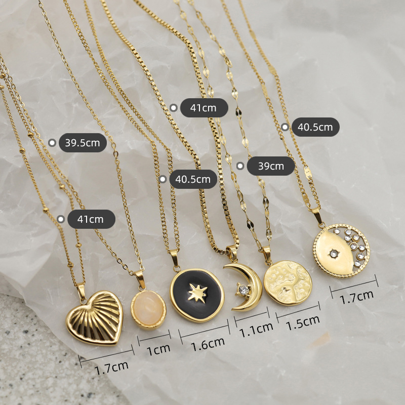 Mode Style Simple Star Lune Cœur Acier Inoxydable Placage Collier display picture 1