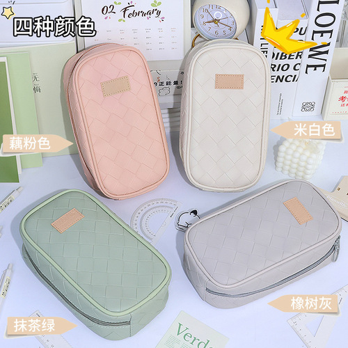 Multifunctional large-capacity pencil case, portable high-looking pencil case, Korean style woven pen holder, stationery box, six-layer storage bag