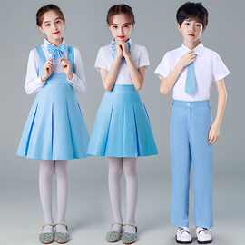 儿童大合唱服演出服中小学生诗歌朗诵服装蓝白制服女主持2026新款