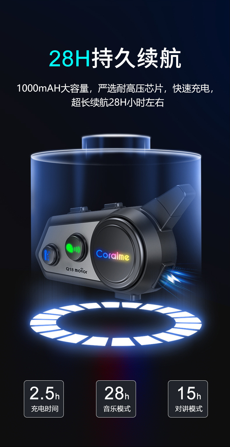 Coralme Q18 0m Dual-Person Intercom Bluetooth Headset with Long Battery Life, Music Sharing, Waterproof Headset in Stock