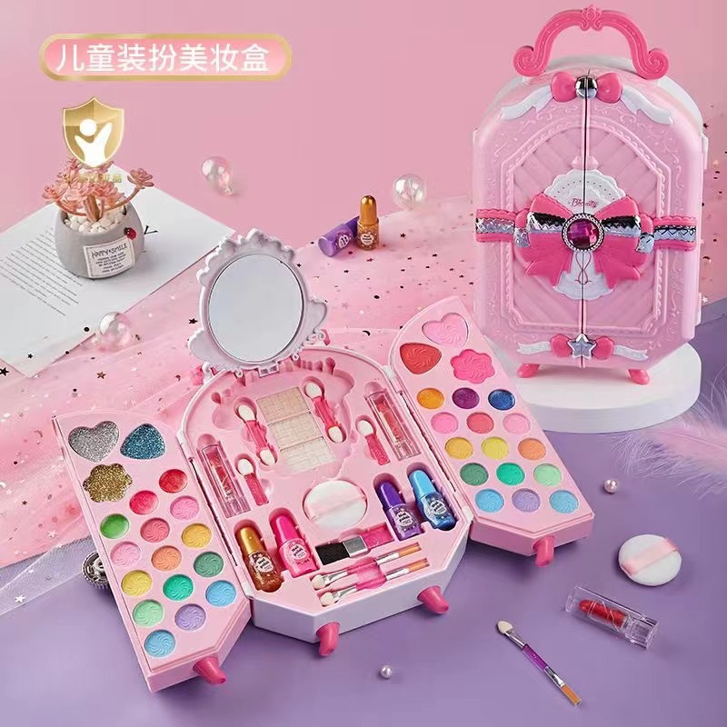 Set de Maquillaje de Juguete para Niñas, Juego de Imitación, Maleta de Maquillaje con Pastel de Princesa