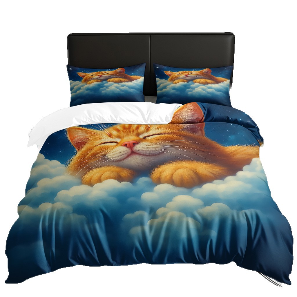 TEMU / JIT adorable gatito impresión digital suave set de colcha de edredón textil para el hogar se puede diseñar venta directa de fábrica
