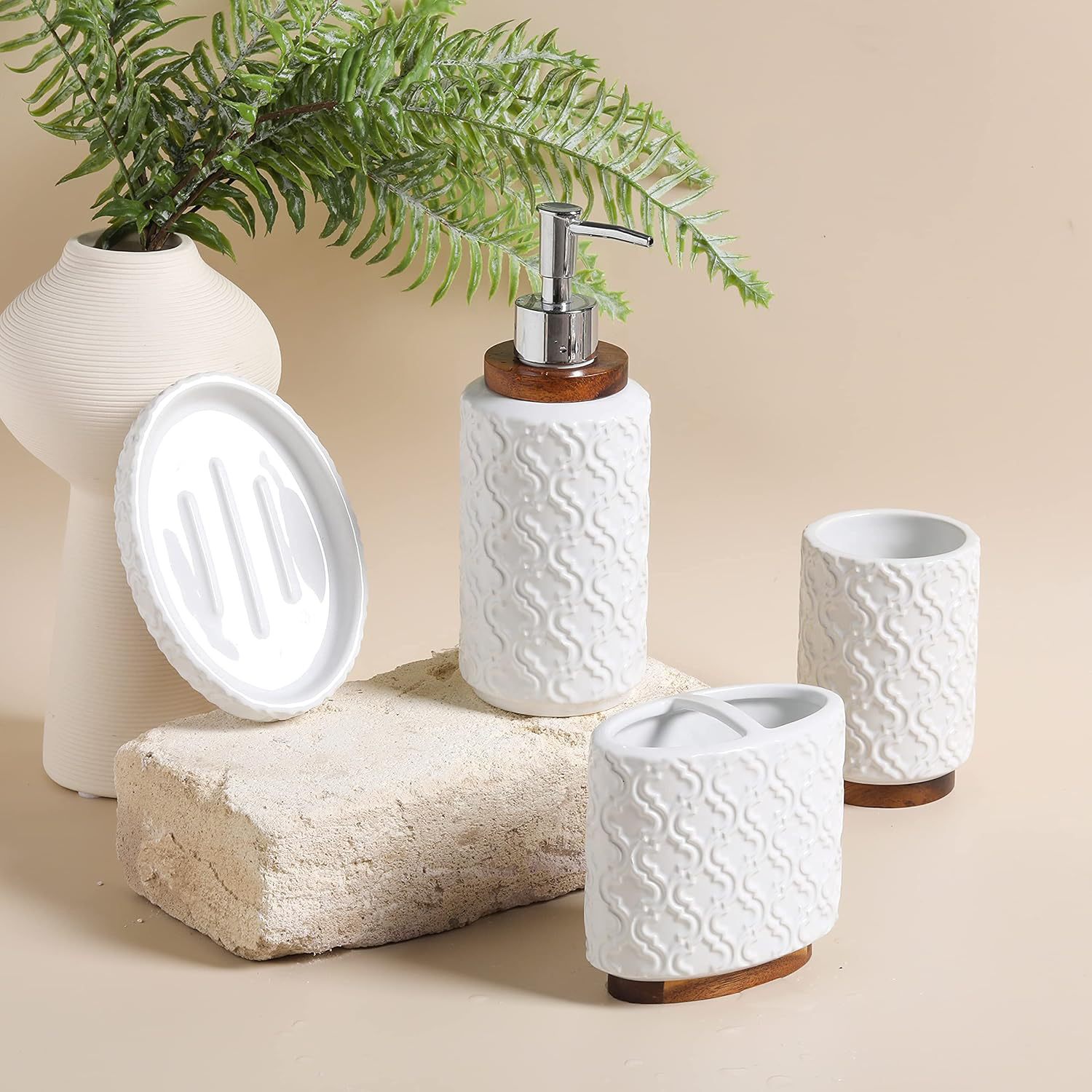 Juego de Accesorios de Baño Set de 4 Piezas de Cerámica, Decorativo, para Baño image 1
