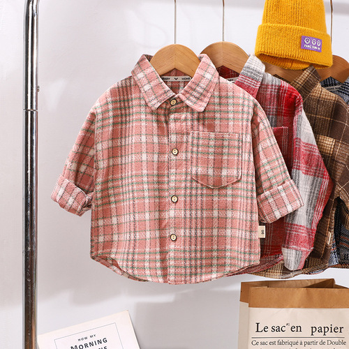 Seasonal Children's Casual Plaid Shirt for Boys and Girls, Long-Sleeved Outer Jacket for Toddlers and Young Children