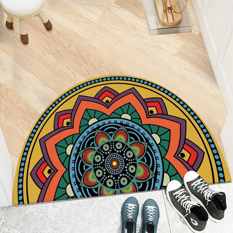 Transfronterizo retro estilo étnico semicírculo alfombra del piso del hogar dormitorio antideslizante alfombra del piso cuarto de baño puerta de entrada mat