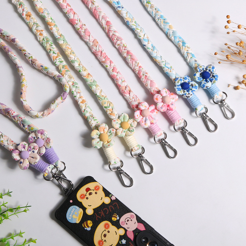 Bohemian Woven Flower Mobile Phone Lanyard Floral Cloth Daisy Flower Diagonal Halter Camera Bag Strap Summer Versatile