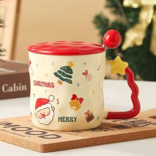 Christmas Cup Ceramic 2024 New Mug with Lid and Spoon Santa Claus Water Cup Christmas Gift Accompanying Gift