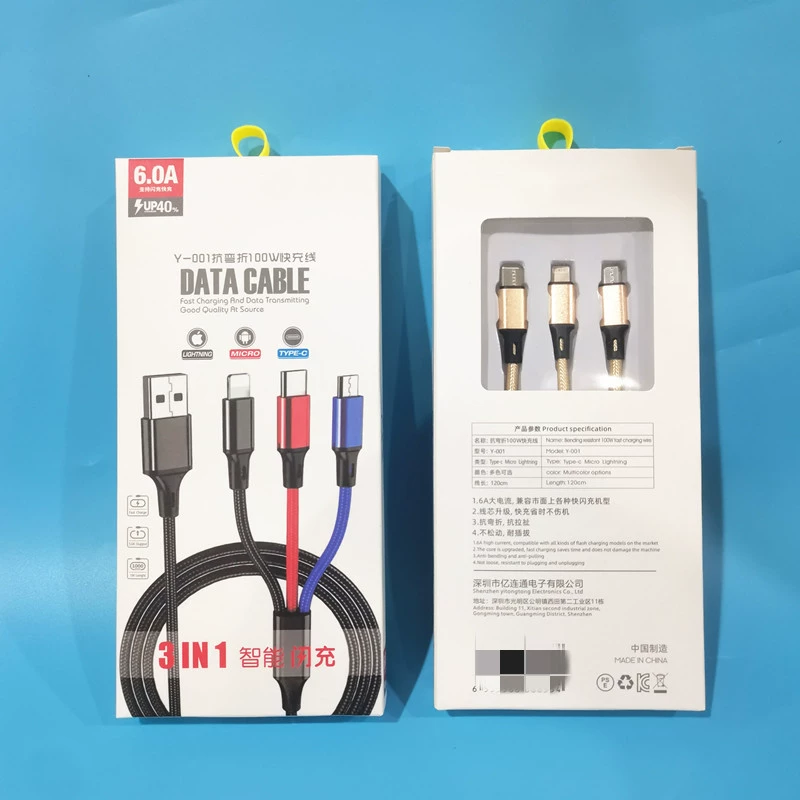 Нейлоновая плетеная линия зарядки один-три с несколькими головками 2A Быстрая зарядка три-в-одном мобильный телефон линия зарядки логотип небольшие подарки оптом