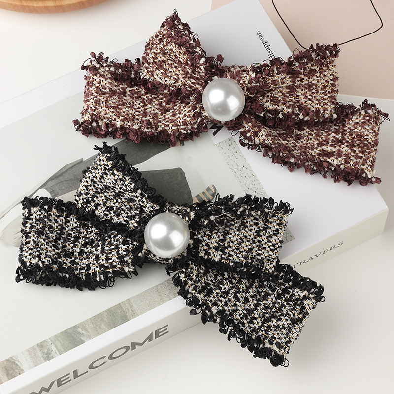 Cotton Linen Bow Pearl Hairpin display picture 1