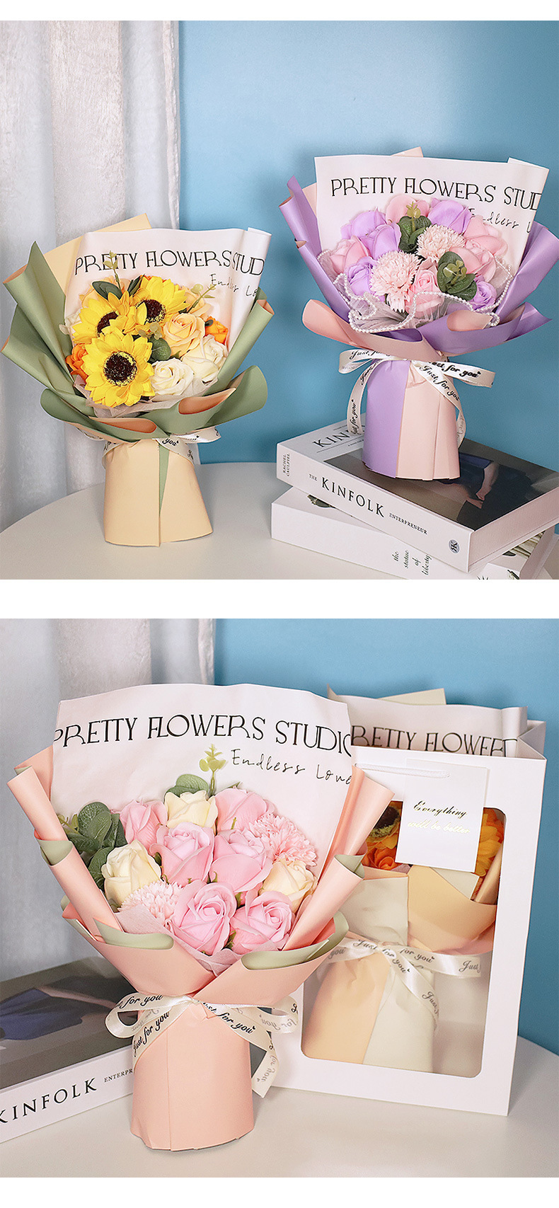 Home & Garden Luxury Soap Flower Bouquet - Rose, Carnation & Sunflower Handmade Gift For Mother's Day, Wedding, Birthday (11 Roses, Multiple Colors)_voghion.com