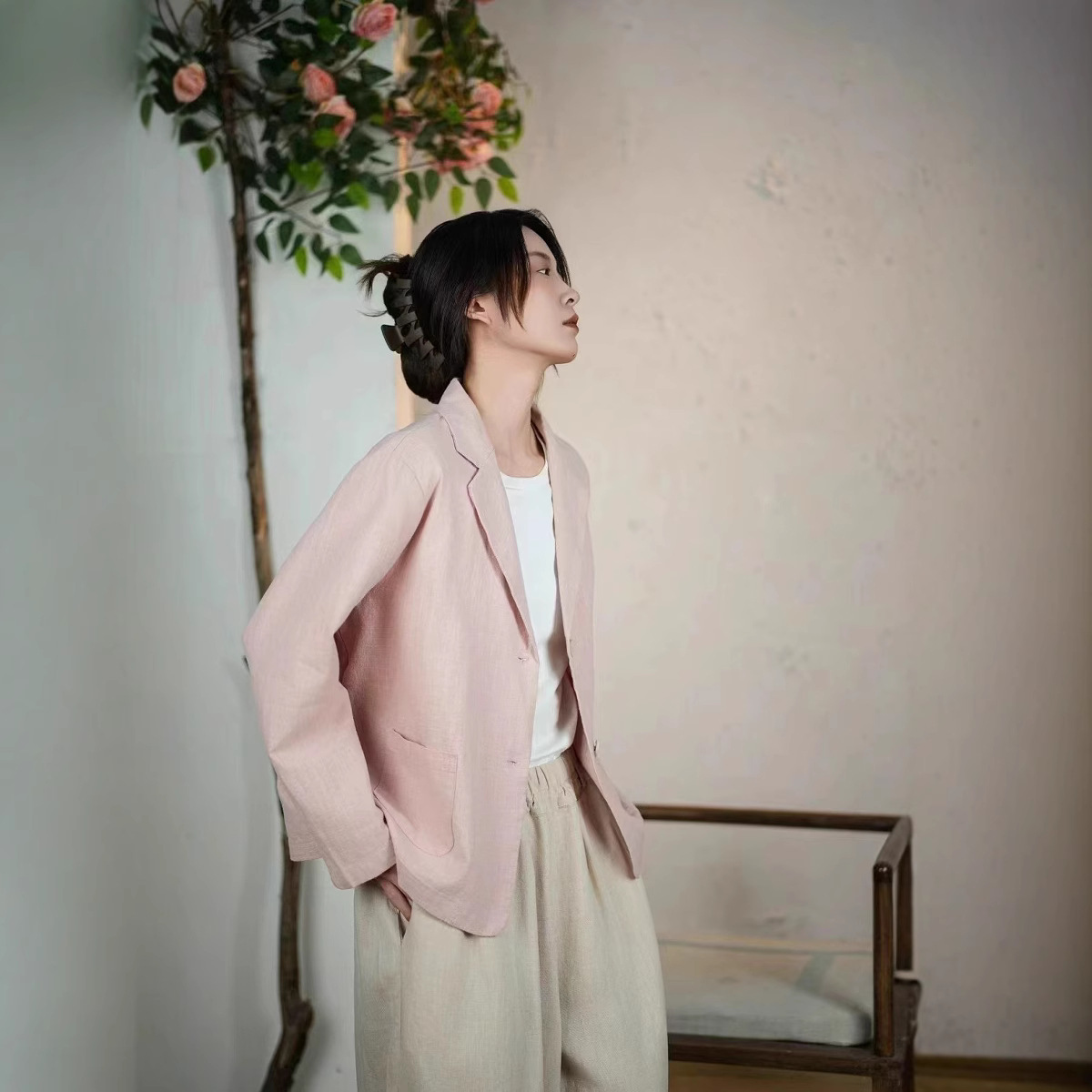 Ancient Cafe Clothing 2025 Spring Vintage Linen Suit Jacket Women's Solid Color Simple Loose Long-sleeved Outer Jacket