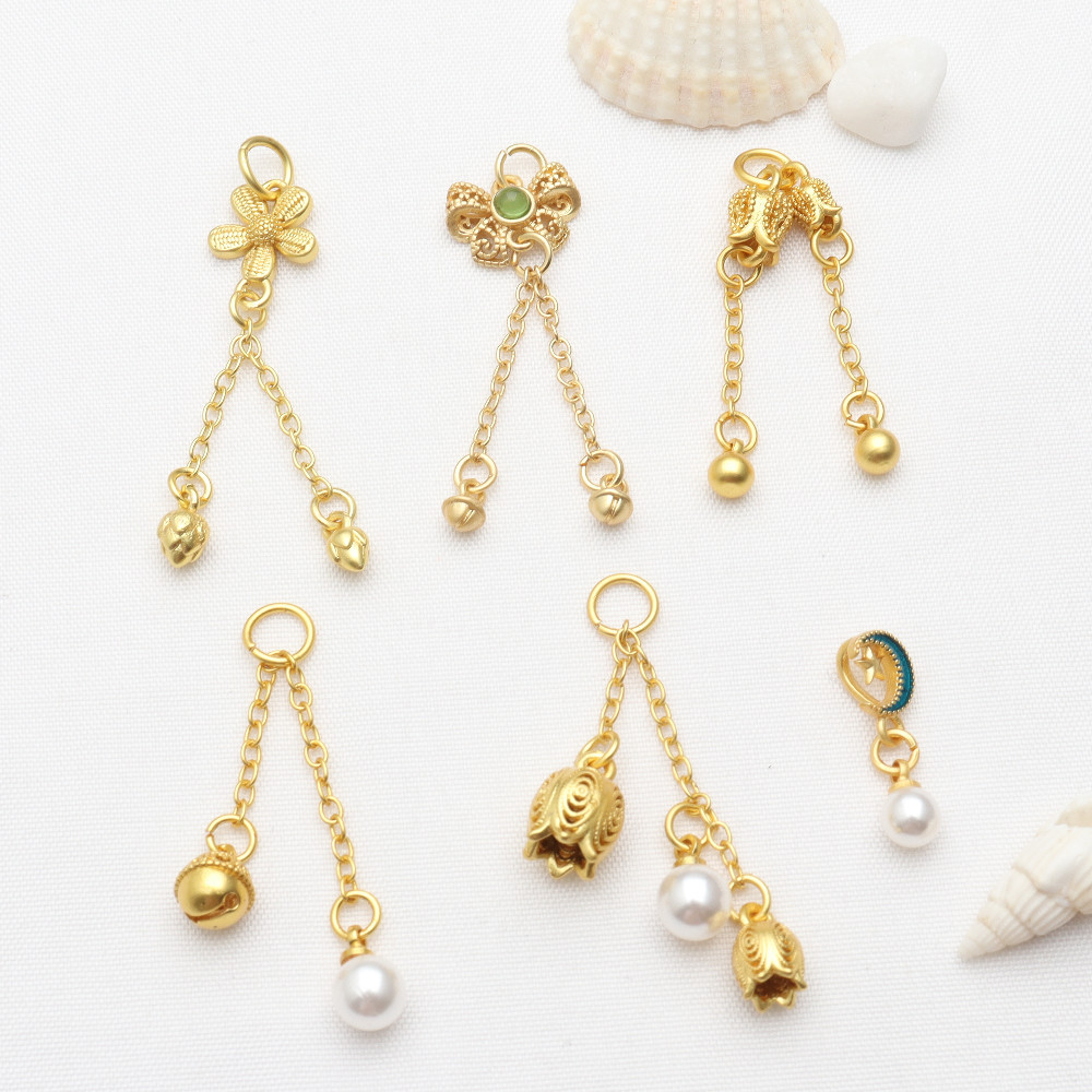 ancient style gold accessories tassel pendant inlaid pearl pendant bracelet pendant necklace bracelet jewelry accessories materials