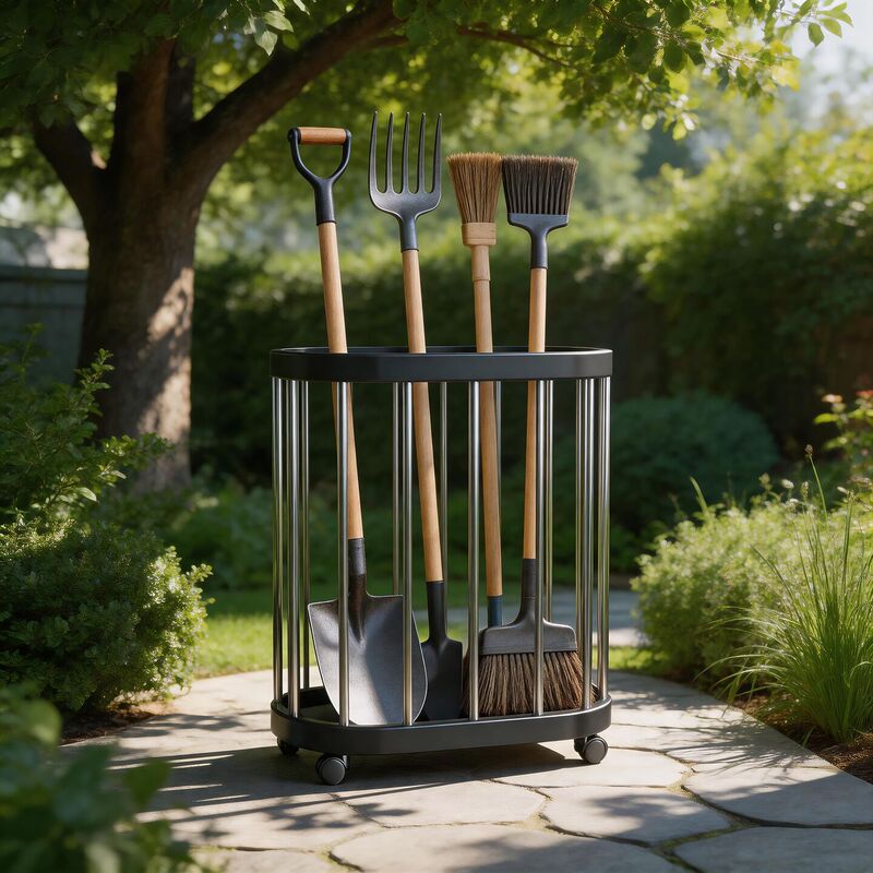 Garden tool storage rack, yard shovel and hoe organizer, household movable small cart, farm tool storage shelf Garden tool storage rack, yard shovel and hoe organizer, household movable small cart, farm tool storage shelf
