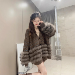 现货抖音爆款韩系新款慵懒狐狸毛车条针织形开衫外套女时尚百搭