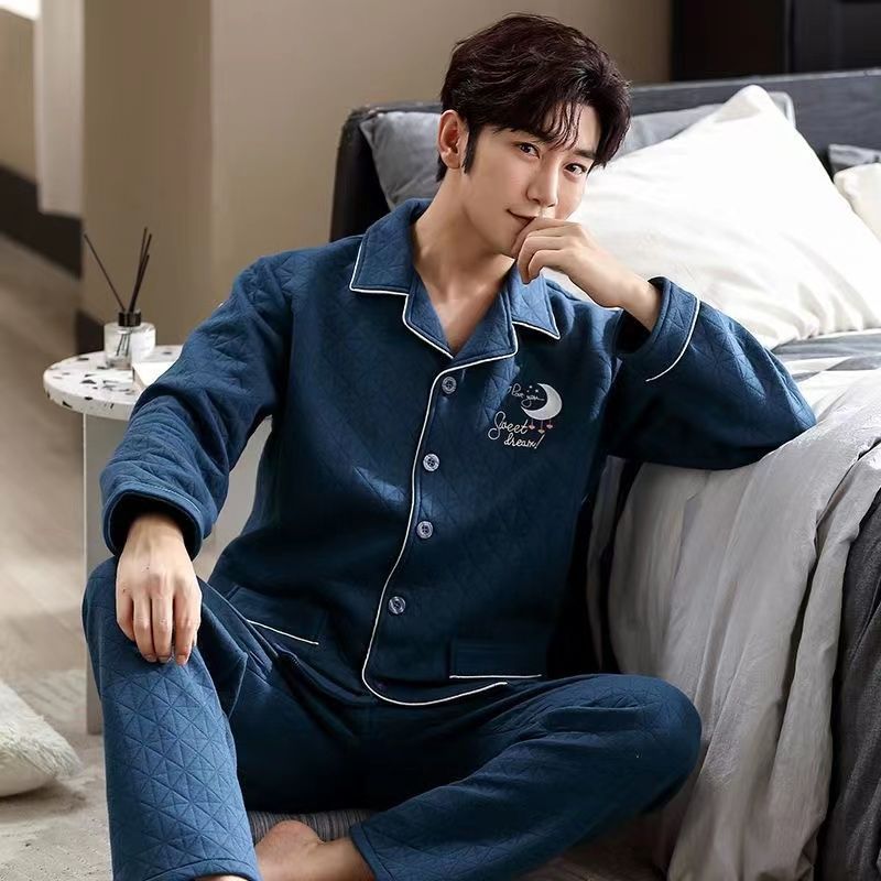 Otoño y invierno engrosado vestido exterior pijama de hombre invierno de hombre tamaño grande delgado intercalado de aire de algodón ropa para el hogar