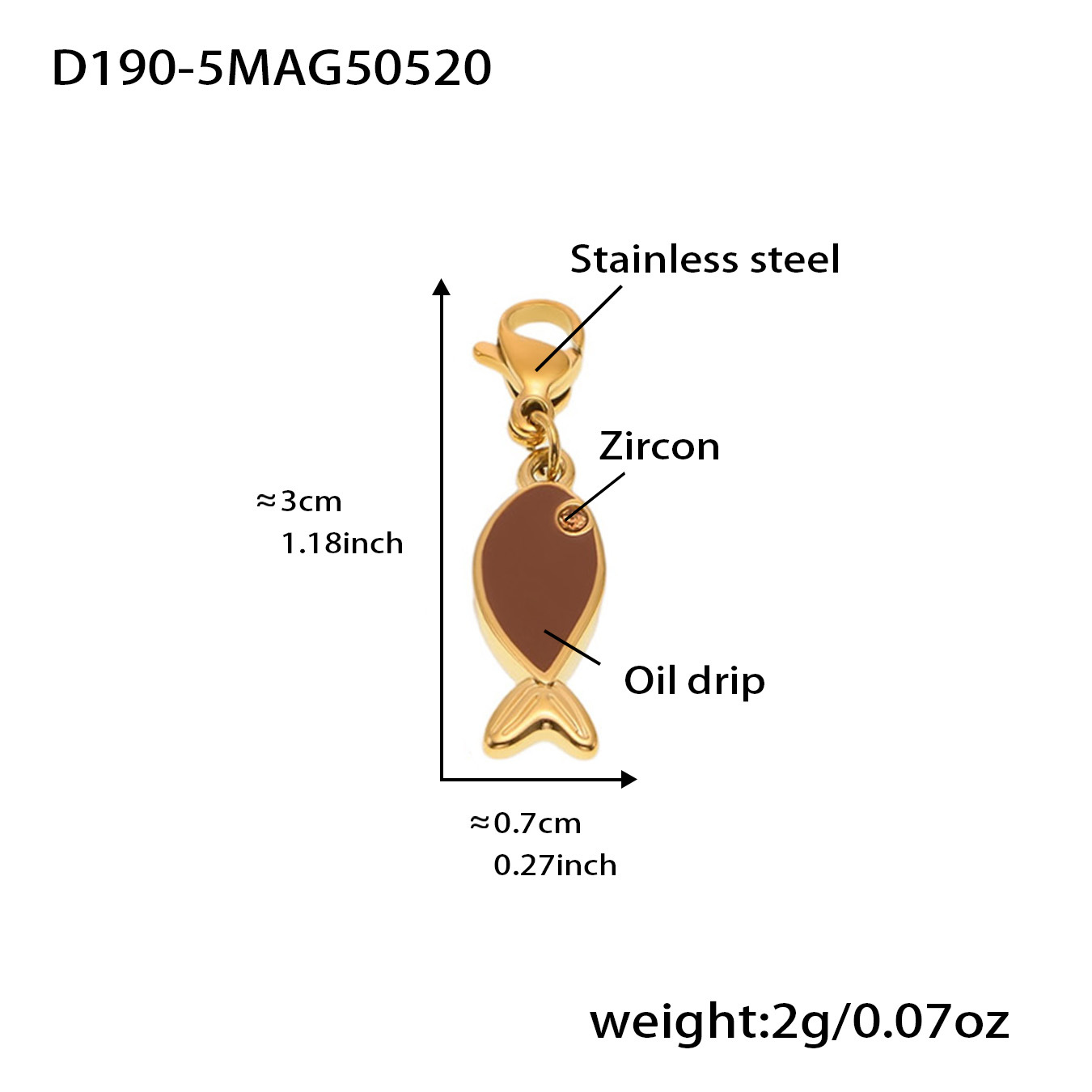 D190-5 황금 물고기 에나멜 펜던트 1개