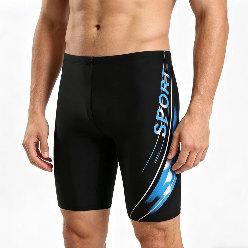 Men's Professional Quick-Dry Knee-Length Swim Trunks, Anti-Embarrassment, Large Size, Five-Point Swim Shorts for Training, Hot Springs, and Beachwear