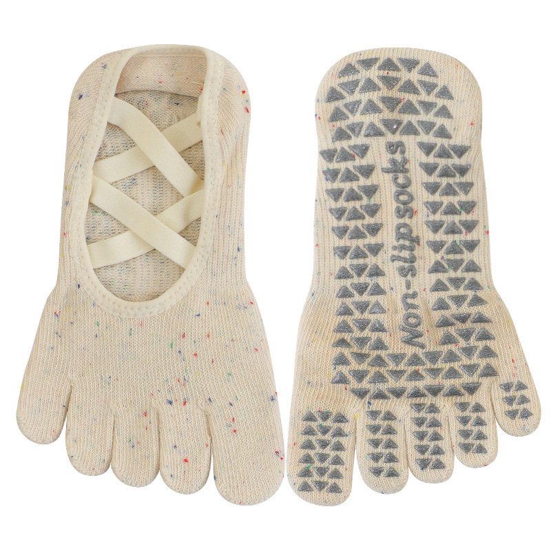 Calcetines de Pilates con cinco dedos y tiras, calcetines de yoga para mujer, calcetines deportivos profesionales antideslizantes, de algodón puro con dedos separados, exportación a Japón y Corea.