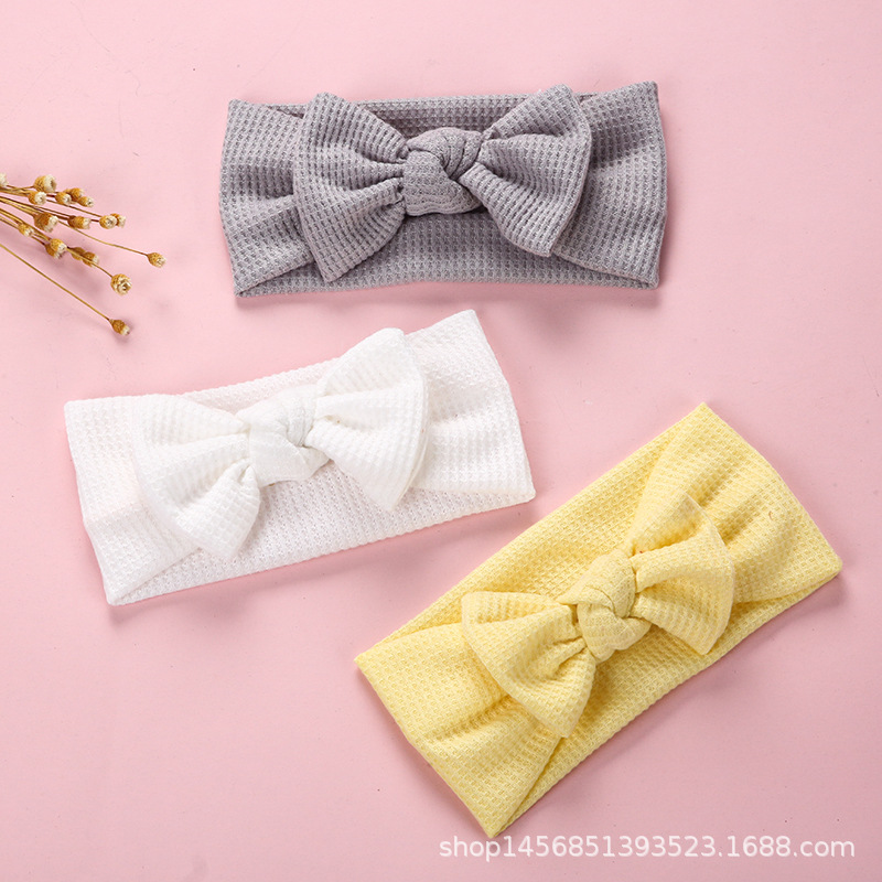 Tocado para bebé, diadema tipo waffle de lana, arco de punto, banda de pelo para niños, venta al por mayor para comercio exterior.