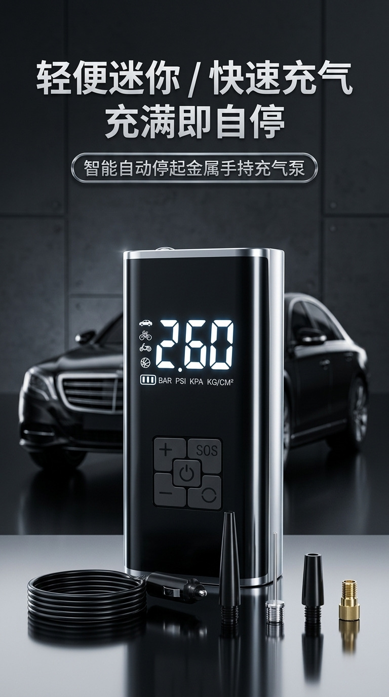 Suriu Smart Fast-Charging Car Wireless Air Pump with Digital Display for Car and Motorcycle with Automatic Start/Stop Function