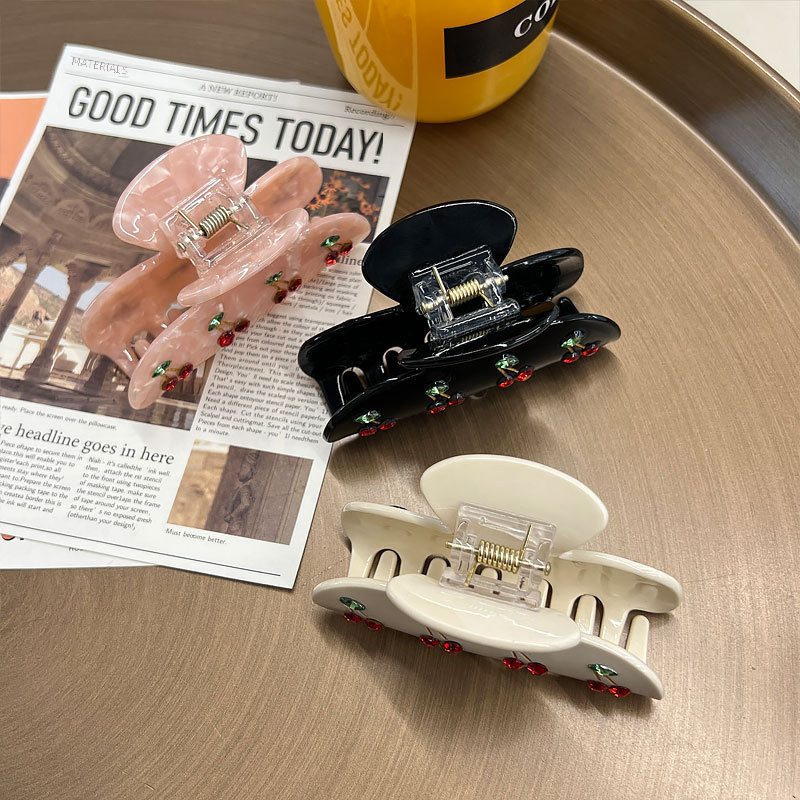 Elegant simple elegant cherry flash diamond clip female back head updo clip medium shark clip hairpin head accessories_voghion.com