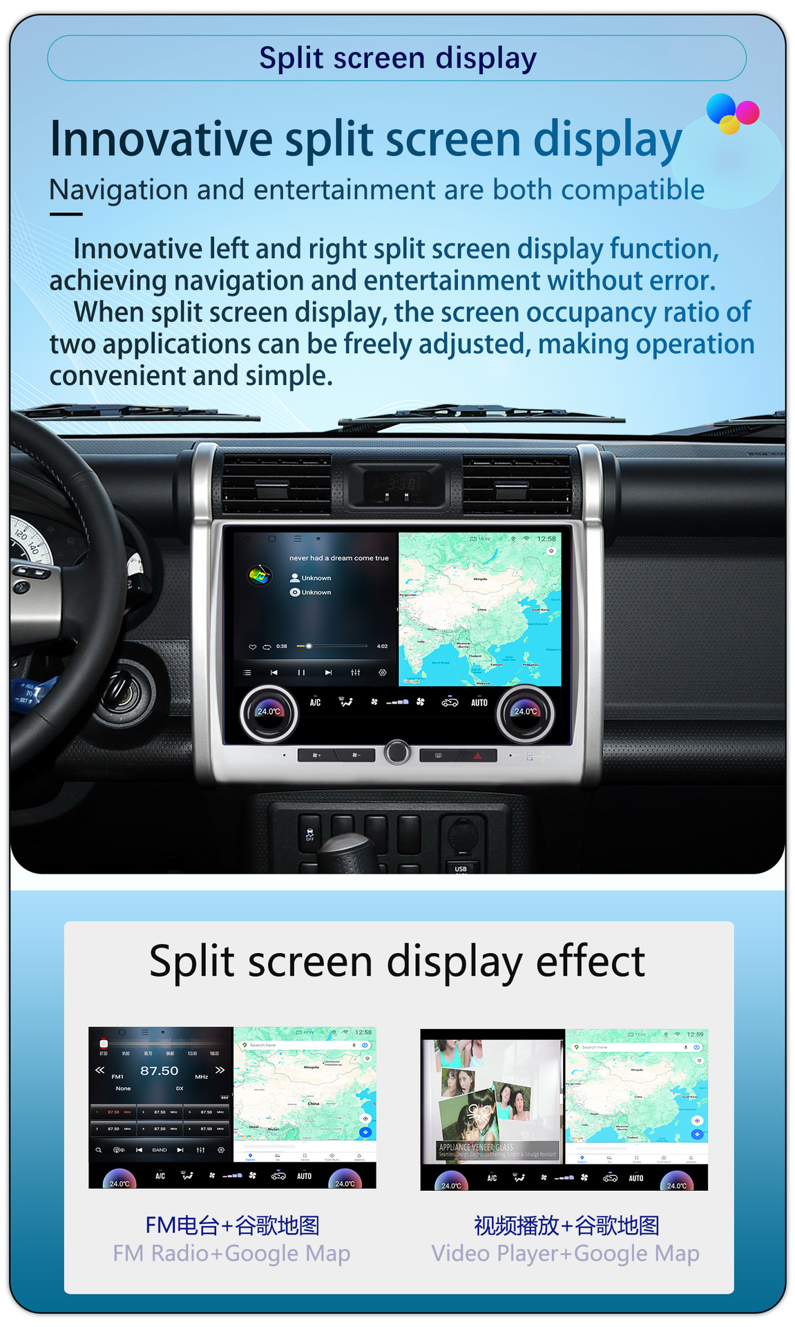 Suitable for 07-24 Toyota Cruiser Fj Modified with Large Screen 13.3inch Carplay In-Car Dvd Navigation System