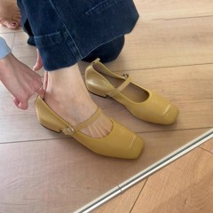 シープスキンバージョン〜柔らかい革の快適なメリージェーンシューズ、女性のスクエアトゥの気質、多用途の小さなシングルシューズ、ローヒールの本革の小さな革靴