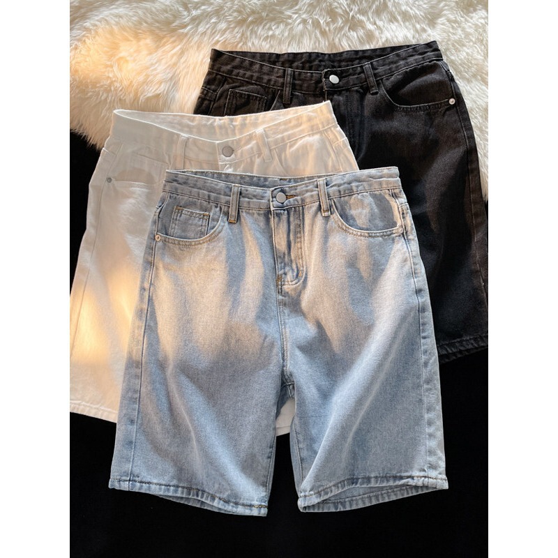 Solid Color Denim Shorts for Men, Harajuku Style, Loose Casual Five-Point Pants, Summer Trendy Brand Versatile Straight-Leg Shorts Solid Color Denim Shorts for Men, Harajuku Style, Loose Casual Five-Point Pants, Summer Trendy Brand Versatile Straight-Leg Shorts
