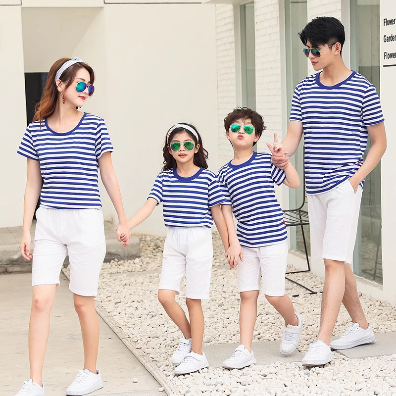 Summer family outfits, sailor shirts, kindergarten activity uniforms, mother-daughter short-sleeved T-shirts